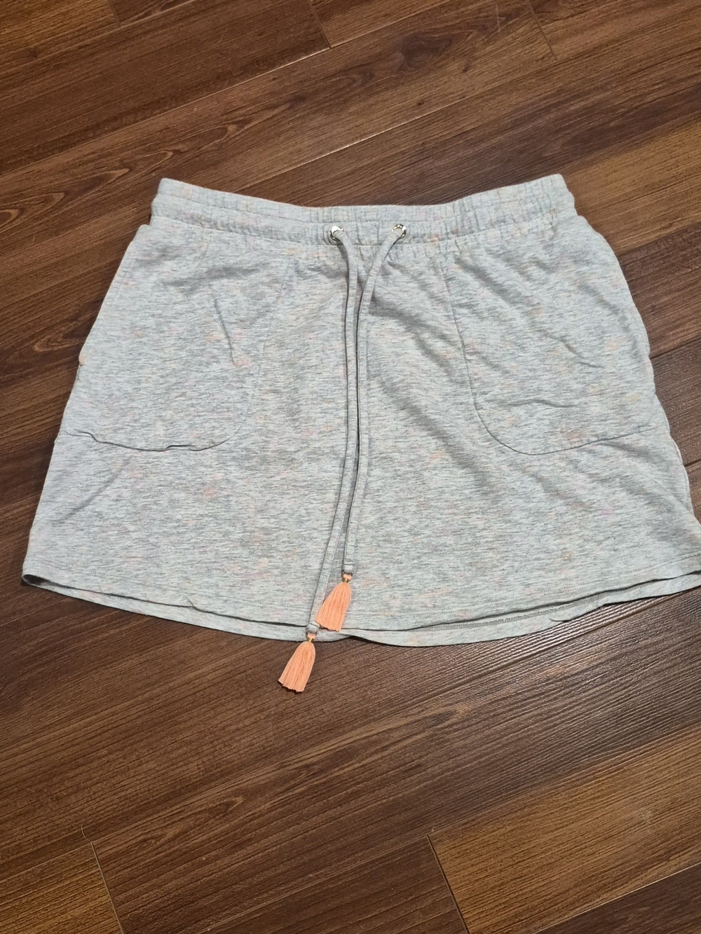 Lilly Pulitzer Light Gray Knit Mini Skirt with Coral Tassels